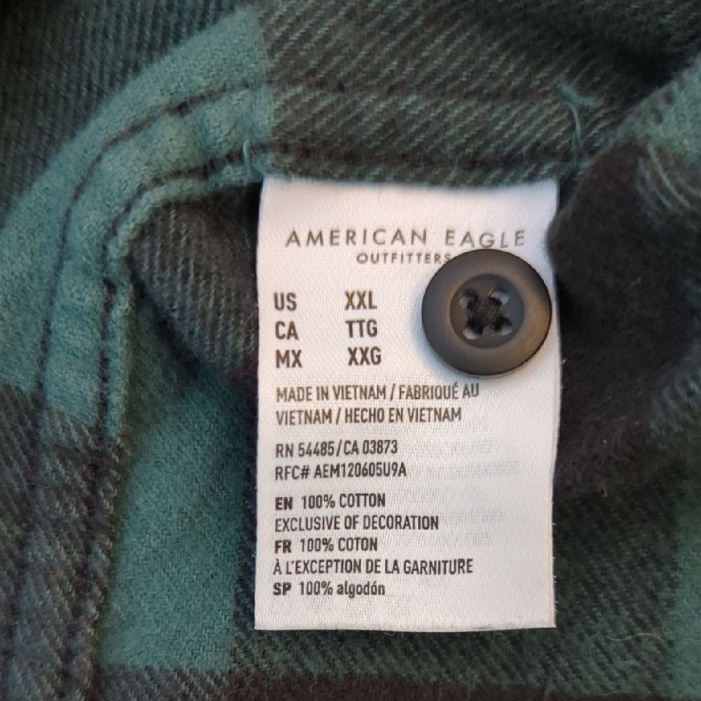 American Eagle Green & Black Plaid Button-Down Shirt XXL Buffalo Check - Picture 4 of 9